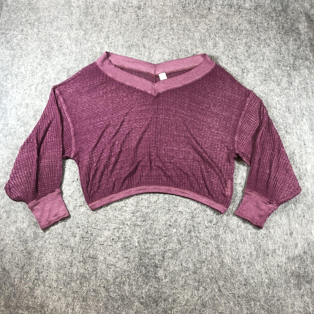 We The Free Shirt Womens Small Purple Waffle Knit Dolman‎ Sleeve Cropped Top